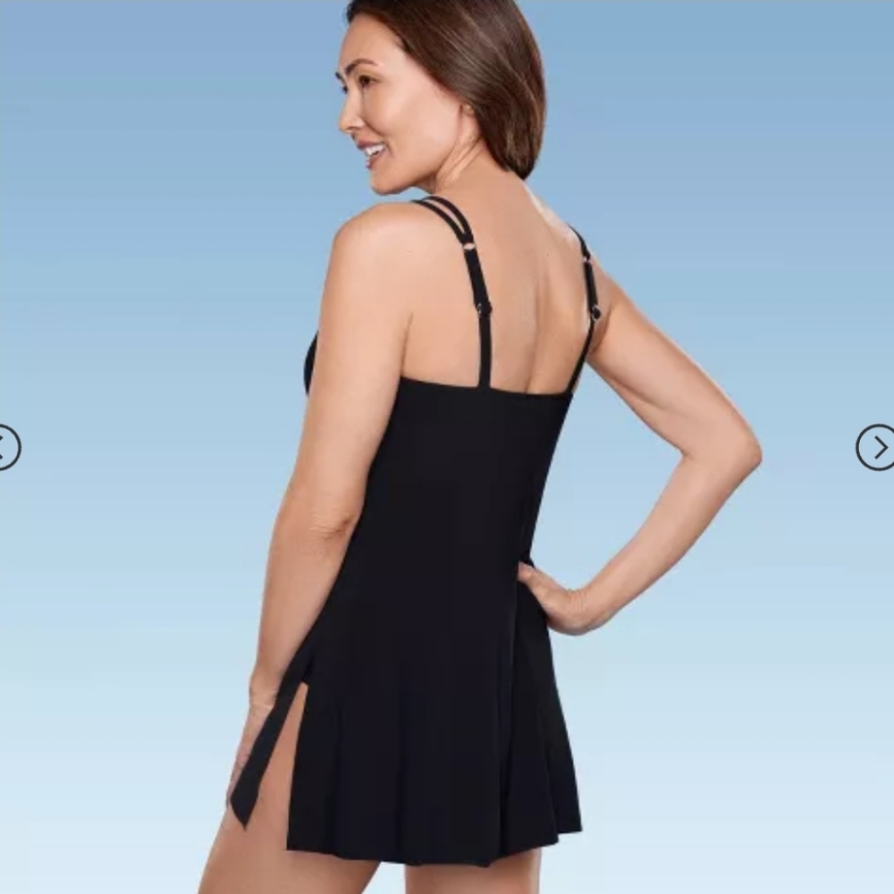 Women's UPF 50 High Neck Keyhole Swim Dress - Aqua Green Small